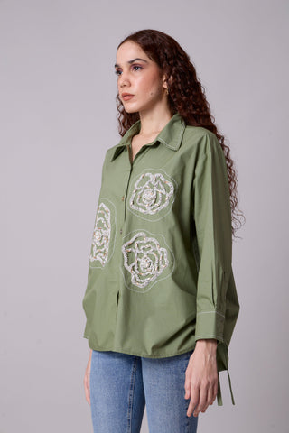 Avery Applique Shirt - Vine Green