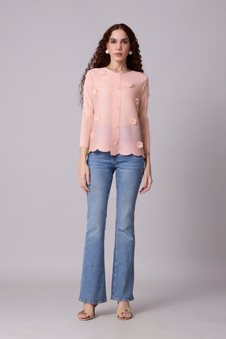 Pleated Cardigan Top - Light Pink