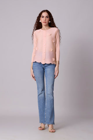 Pleated Cardigan Top - Light Pink