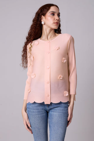 Pleated Cardigan Top - Light Pink