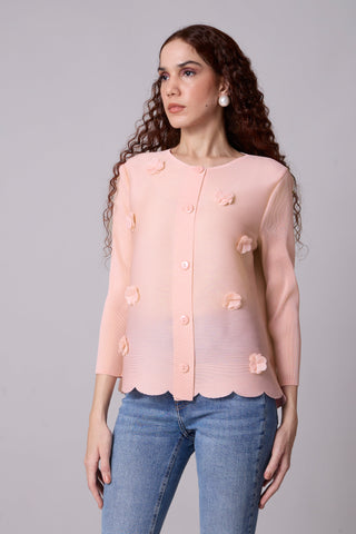 Pleated Cardigan Top - Light Pink