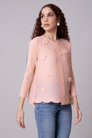 Pleated Cardigan Top - Light Pink