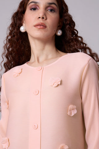 Pleated Cardigan Top - Light Pink