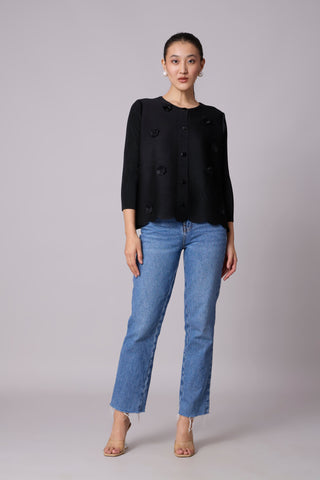 Pleated Cardigan Top - Black