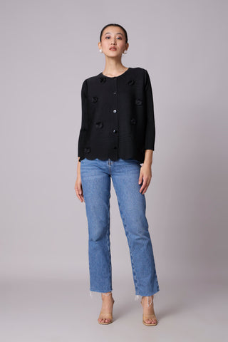 Pleated Cardigan Top - Black