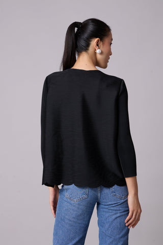 Pleated Cardigan Top - Black