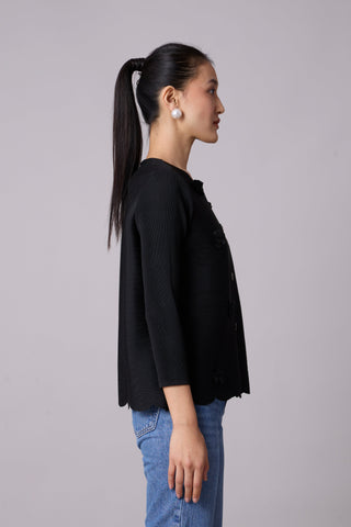 Pleated Cardigan Top - Black