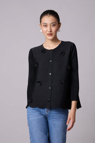 Pleated Cardigan Top - Black