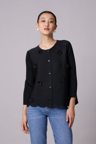 Pleated Cardigan Top - Black