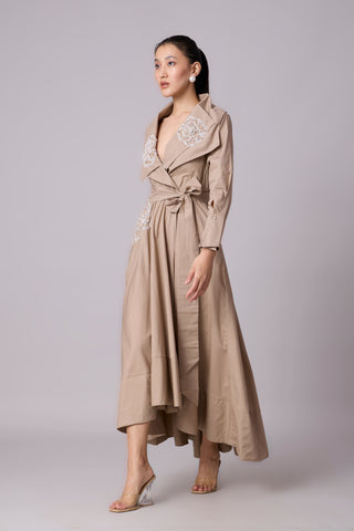 Zora applique Dress - Khaki