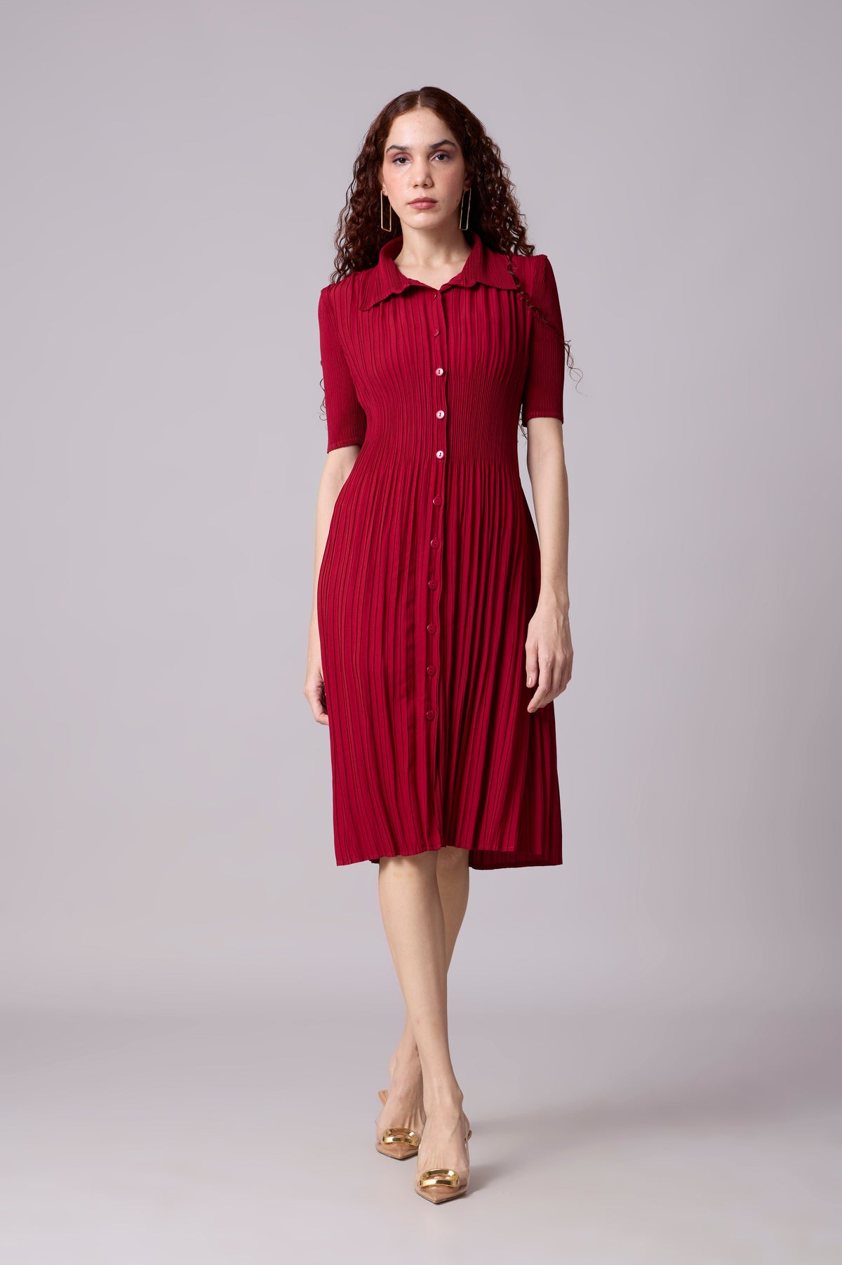 Ruth Shirt Dress - Deep Red