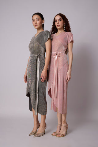 Delphi Overlap Dress - Pink & Gold