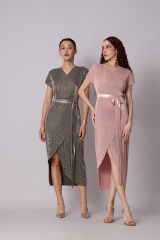 Delphi Overlap Dress - Pink & Gold