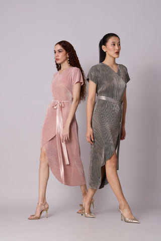 Delphi Overlap Dress - Pink & Gold