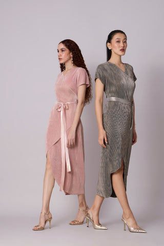 Delphi Overlap Dress - Pink & Gold