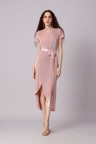 Delphi Overlap Dress - Pink & Gold