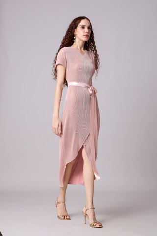 Delphi Overlap Dress - Pink & Gold