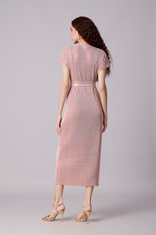 Delphi Overlap Dress - Pink & Gold