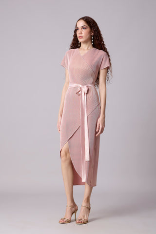 Delphi Overlap Dress - Pink & Gold