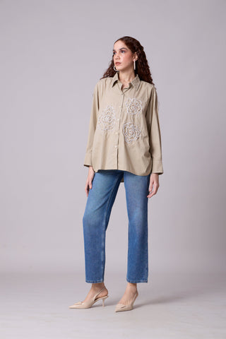 Avery Applique Shirt - Beige