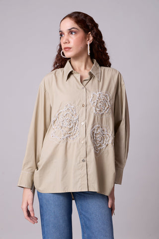 Avery Applique Shirt - Beige