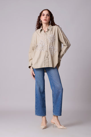 Avery Applique Shirt - Beige