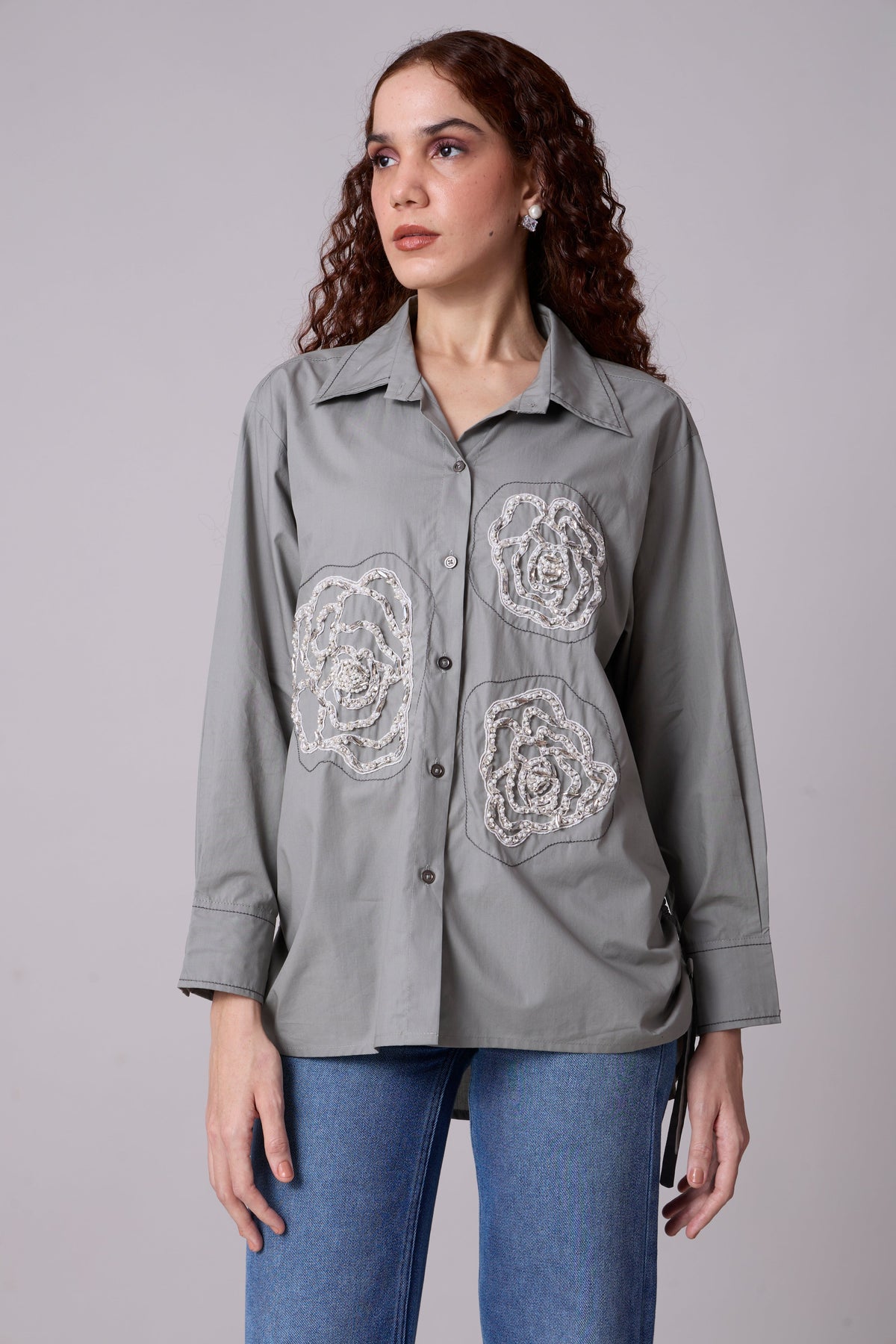 Avery Applique Shirt - Storm Grey