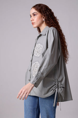 Avery Applique Shirt - Storm Grey