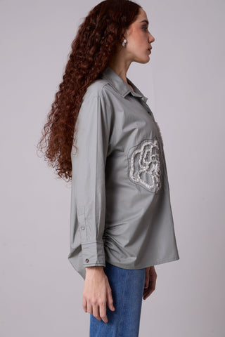 Avery Applique Shirt - Storm Grey