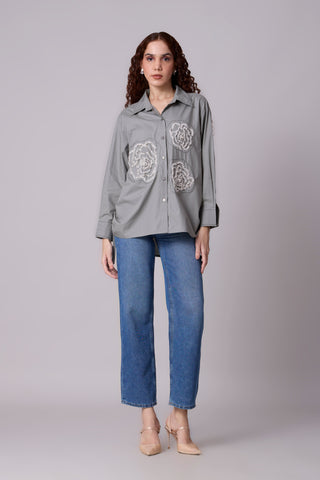 Avery Applique Shirt - Storm Grey