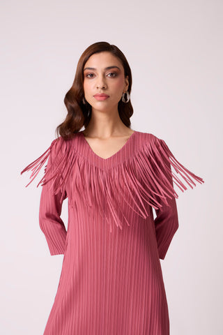 Gabby Fringe Dress - Dull Rose