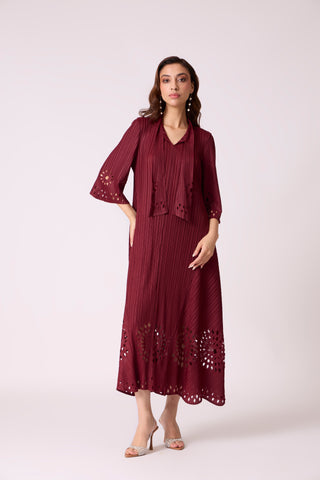 Leontine Cutwork Dress - Burgundy