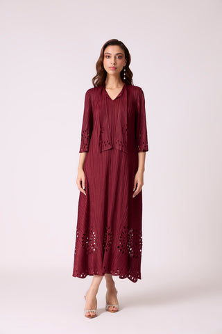 Leontine Cutwork Dress - Burgundy