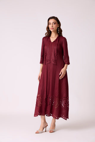 Leontine Cutwork Dress - Burgundy