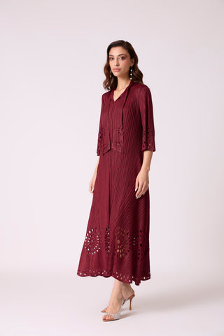 Leontine Cutwork Dress - Burgundy