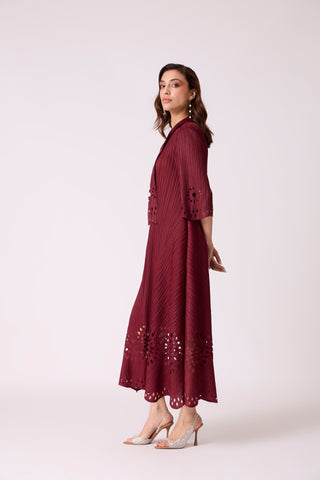 Leontine Cutwork Dress - Burgundy