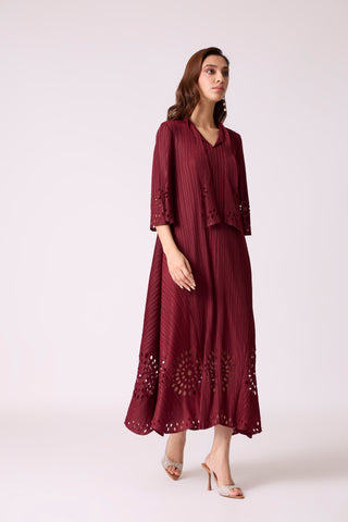 Leontine Cutwork Dress - Burgundy
