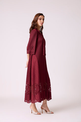 Leontine Cutwork Dress - Burgundy