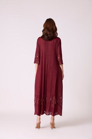 Leontine Cutwork Dress - Burgundy