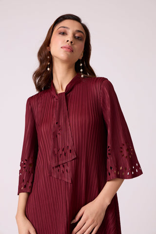Leontine Cutwork Dress - Burgundy