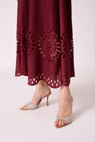 Leontine Cutwork Dress - Burgundy
