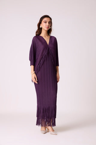 Blake Fringe Maxi Dress - Wine Purple