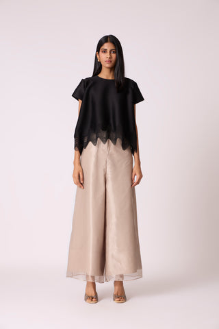 Organza Wide Leg Pants - Beige