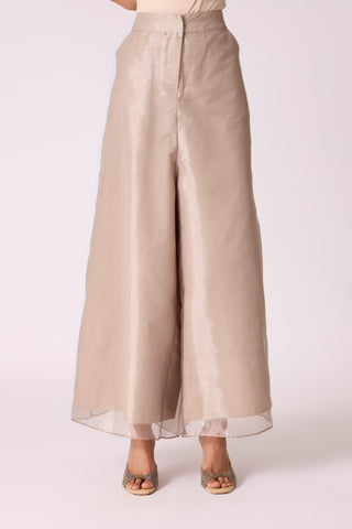 Organza Wide Leg Pants - Beige