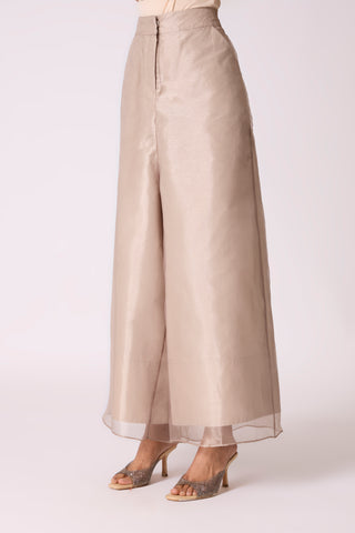 Organza Wide Leg Pants - Beige