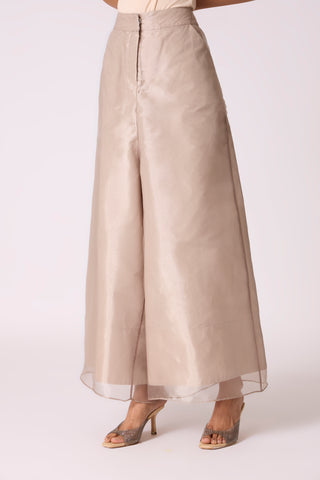 Organza Wide Leg Pants - Beige