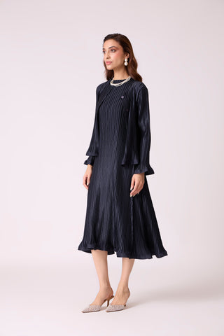 Celestine Satin Overlay Dress - Dark Navy