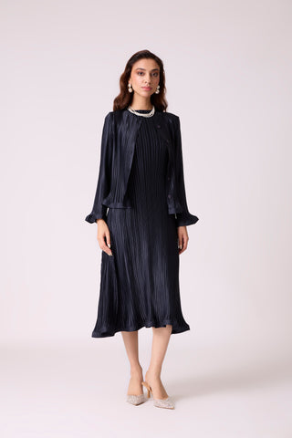 Celestine Satin Overlay Dress - Dark Navy