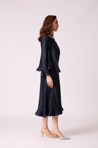Celestine Satin Overlay Dress - Dark Navy