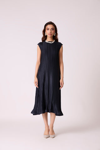 Celestine Satin Overlay Dress - Dark Navy
